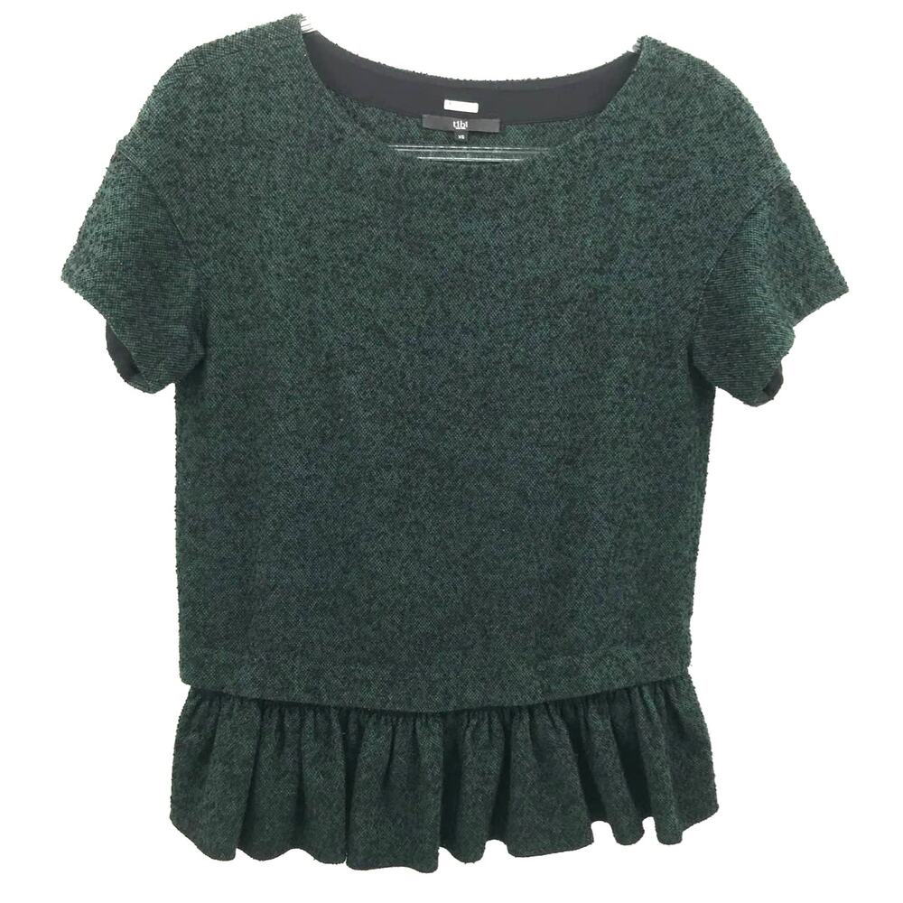 Tibi Detachable Peplum Top Womens XS Green Black Short Sleeve